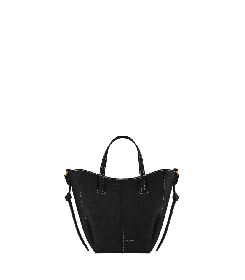 Cyme Tote Nano - Textured Black with Ecru Stitching